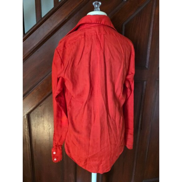 Vintage Marlboro Red Orange Floral Embossed Long Sleeve Button-Up Shirt S - Picture 3 of 8